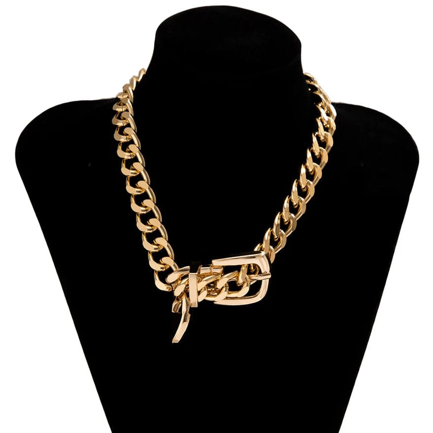 Ingemark Exaggerated Heavy Metal Belt Choker Necklace for Women Punk Thick Chunky Clavicle Chain Grunge Jewelry Steampunk Men - SHOWLU FASHION STORE