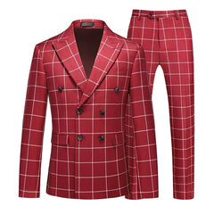 ( Jacket + Pant ) Luxury Men Groom Wedding Suits High Quality Business Social Prom Party Double Breasted Plaid Dress 2 Piece - SHOWLU FASHION STORE