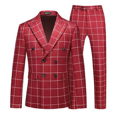 ( Jacket + Pant ) Luxury Men Groom Wedding Suits High Quality Business Social Prom Party Double Breasted Plaid Dress 2 Piece - SHOWLU FASHION STORE