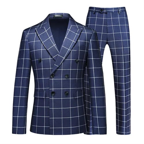 ( Jacket + Pant ) Luxury Men Groom Wedding Suits High Quality Business Social Prom Party Double Breasted Plaid Dress 2 Piece - SHOWLU FASHION STORE