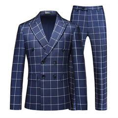( Jacket + Pant ) Luxury Men Groom Wedding Suits High Quality Business Social Prom Party Double Breasted Plaid Dress 2 Piece - SHOWLU FASHION STORE