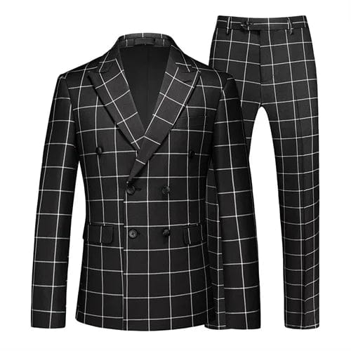 ( Jacket + Pant ) Luxury Men Groom Wedding Suits High Quality Business Social Prom Party Double Breasted Plaid Dress 2 Piece - SHOWLU FASHION STORE