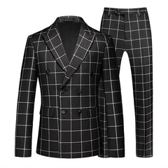 ( Jacket + Pant ) Luxury Men Groom Wedding Suits High Quality Business Social Prom Party Double Breasted Plaid Dress 2 Piece - SHOWLU FASHION STORE