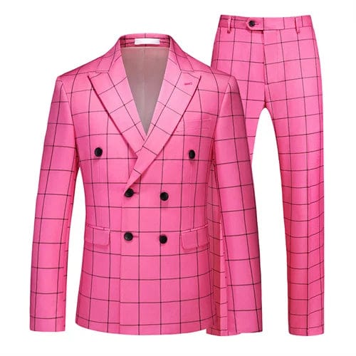 ( Jacket + Pant ) Luxury Men Groom Wedding Suits High Quality Business Social Prom Party Double Breasted Plaid Dress 2 Piece - SHOWLU FASHION STORE