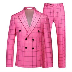 ( Jacket + Pant ) Luxury Men Groom Wedding Suits High Quality Business Social Prom Party Double Breasted Plaid Dress 2 Piece - SHOWLU FASHION STORE