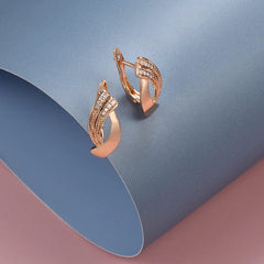 Kinel Hot Trend Glossy Dangle Earrings Necklace Sets 585 Rose Gold Simple Geometry Natural Zircon Women Daily Fine Jewelry Sets - SHOWLU FASHION STORE