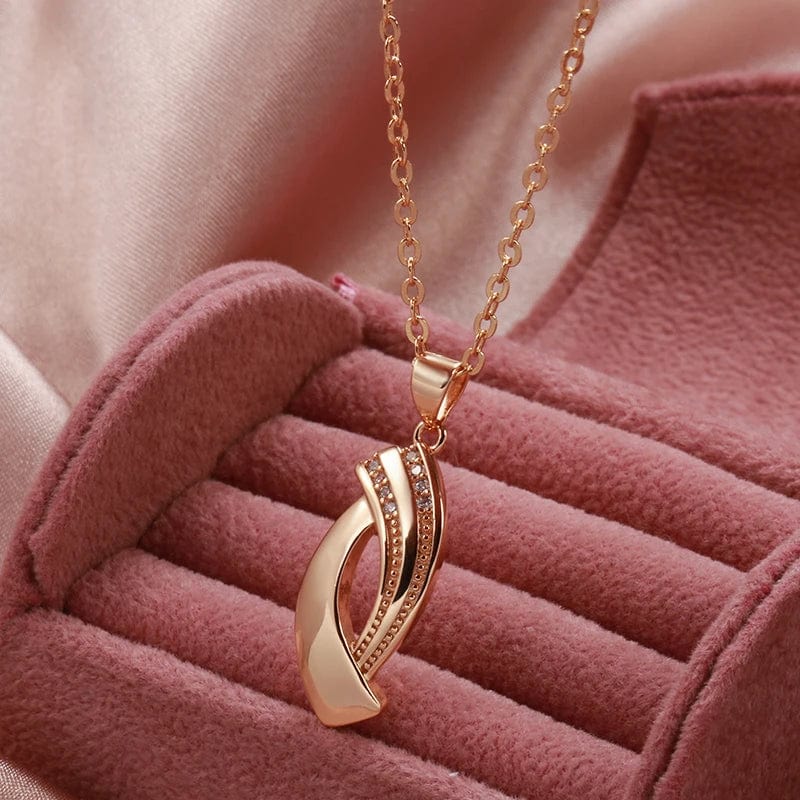 Kinel Hot Trend Glossy Dangle Earrings Necklace Sets 585 Rose Gold Simple Geometry Natural Zircon Women Daily Fine Jewelry Sets - SHOWLU FASHION STORE