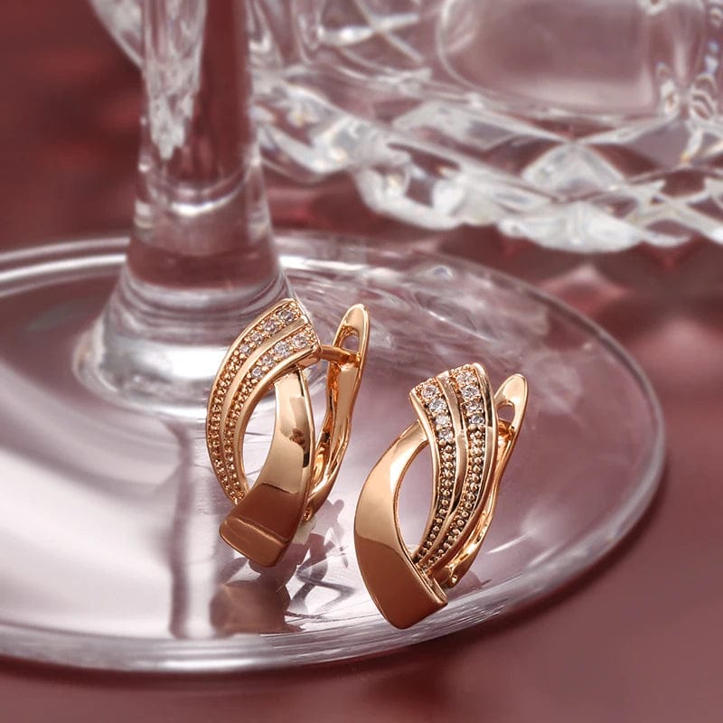 Kinel Hot Trend Glossy Dangle Earrings Necklace Sets 585 Rose Gold Simple Geometry Natural Zircon Women Daily Fine Jewelry Sets - SHOWLU FASHION STORE