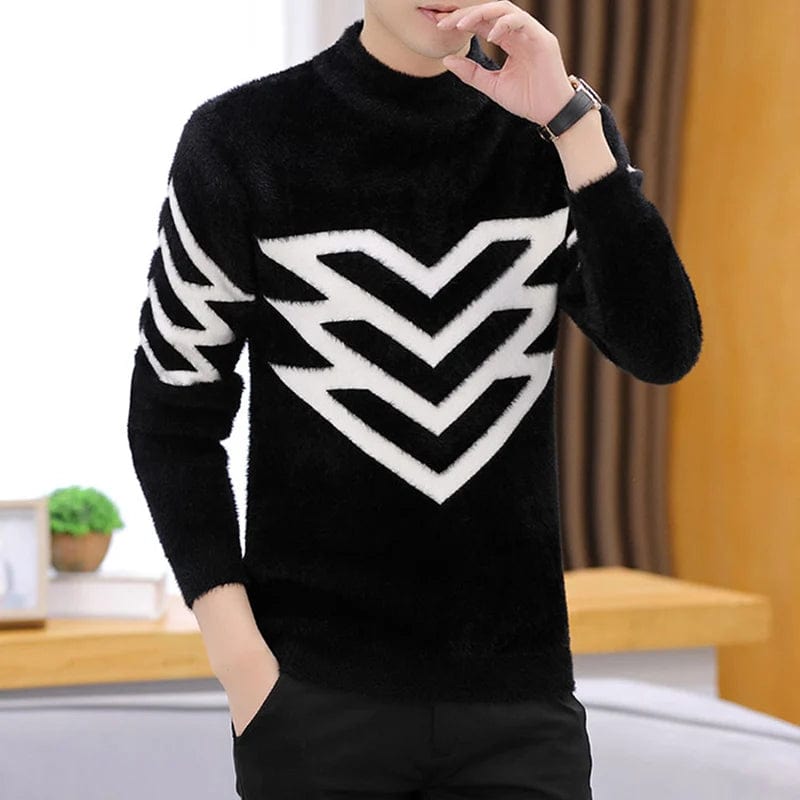 Korean Version Style Up Uppolo/Turtle Neck Sweater Loose Fit Versatile Winter Stretch Knitted Top Outer Wear Plush Top For Men - SHOWLU FASHION STORE