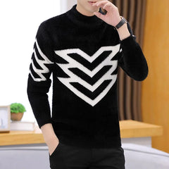 Korean Version Style Up Uppolo/Turtle Neck Sweater Loose Fit Versatile Winter Stretch Knitted Top Outer Wear Plush Top For Men - SHOWLU FASHION STORE