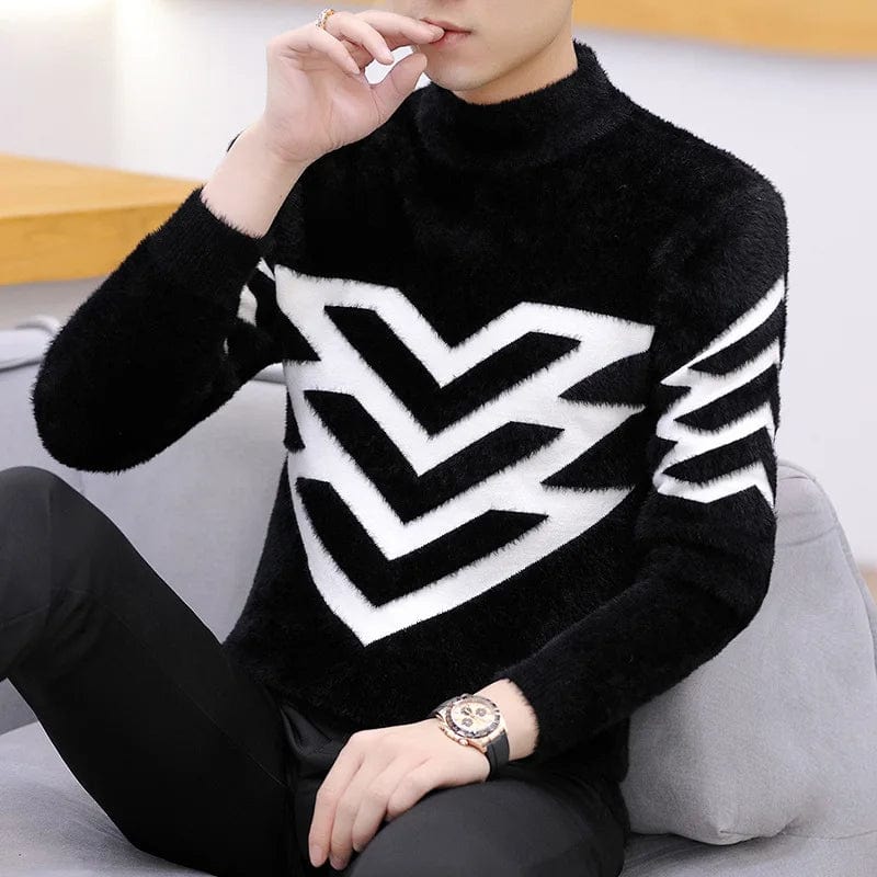 Korean Version Style Up Uppolo/Turtle Neck Sweater Loose Fit Versatile Winter Stretch Knitted Top Outer Wear Plush Top For Men - SHOWLU FASHION STORE