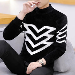 Korean Version Style Up Uppolo/Turtle Neck Sweater Loose Fit Versatile Winter Stretch Knitted Top Outer Wear Plush Top For Men - SHOWLU FASHION STORE