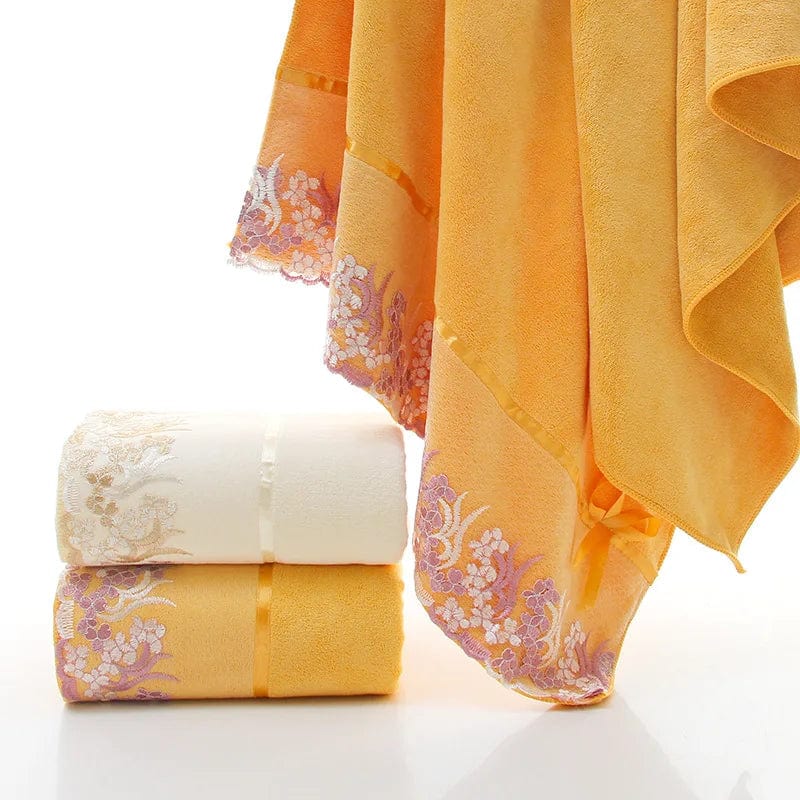 Lace Border Embroidered Microfiber Face Bath Towel Set, Super Soft Absorbent Towels Bathroom, Home Wedding Decoration, 3Pcs Set - SHOWLU FASHION STORE