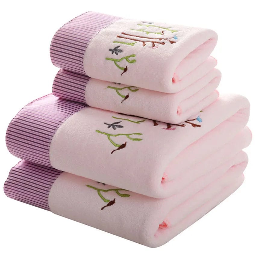 Lace Embroidered Bath Towel Set Microfiber for Adults Colourful Tree Bathroom Face Bath Towels Quick Dry Family Set Large Thick - SHOWLU FASHION STORE