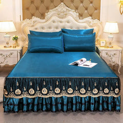 Lace Fitted Bed Sheet Luxury Bedding Set Romantic Ice Mat Folding Embroidered Sheets Linen Bedding Queen Bedspread with Skirt - SHOWLU FASHION STORE