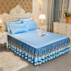 Lace Fitted Bed Sheet Luxury Bedding Set Romantic Ice Mat Folding Embroidered Sheets Linen Bedding Queen Bedspread with Skirt - SHOWLU FASHION STORE