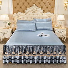 Lace Fitted Bed Sheet Luxury Bedding Set Romantic Ice Mat Folding Embroidered Sheets Linen Bedding Queen Bedspread with Skirt - SHOWLU FASHION STORE