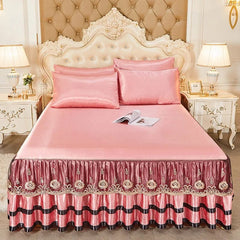 Lace Fitted Bed Sheet Luxury Bedding Set Romantic Ice Mat Folding Embroidered Sheets Linen Bedding Queen Bedspread with Skirt - SHOWLU FASHION STORE