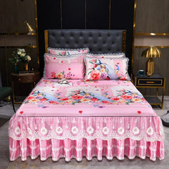 Lace Fitted Bed Sheet Luxury Bedding Set Romantic Ice Mat Folding Embroidered Sheets Linen Bedding Queen Bedspread with Skirt - SHOWLU FASHION STORE