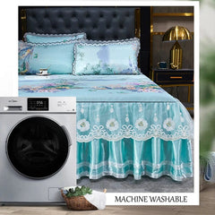 Lace Fitted Bed Sheet Luxury Bedding Set Romantic Ice Mat Folding Embroidered Sheets Linen Bedding Queen Bedspread with Skirt - SHOWLU FASHION STORE