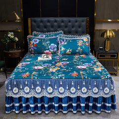 Lace Fitted Bed Sheet Luxury Bedding Set Romantic Ice Mat Folding Embroidered Sheets Linen Bedding Queen Bedspread with Skirt - SHOWLU FASHION STORE