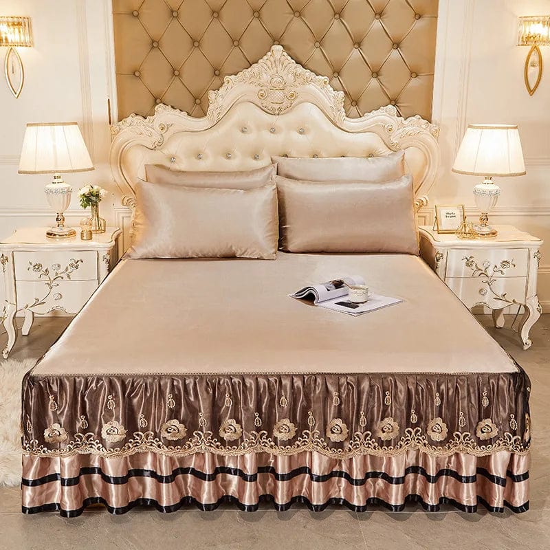 Lace Fitted Bed Sheet Luxury Bedding Set Romantic Ice Mat Folding Embroidered Sheets Linen Bedding Queen Bedspread with Skirt - SHOWLU FASHION STORE