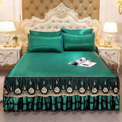 Lace Fitted Bed Sheet Luxury Bedding Set Romantic Ice Mat Folding Embroidered Sheets Linen Bedding Queen Bedspread with Skirt - SHOWLU FASHION STORE
