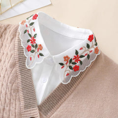 Ladies Fashion Embroidered Colorful Flower Collar with Sweater Bottom Shirt Versatile Detachable Chiffon Fake Collar - SHOWLU FASHION STORE