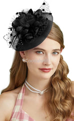 Lady Fancy Fascinators Hats for Womens Mesh Wedding Headwear Veil Flower Cocktail Tea Party Church Derby Hat Chapeu Feminino - SHOWLU FASHION STORE