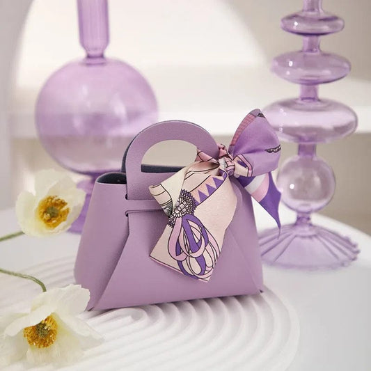 Leather Gift Bags Bow Ribbon Packaging Bag Wedding Favour Distributions Bags Eid Mubarak Candy Packaging Box Mini Handbag - SHOWLU FASHION STORE