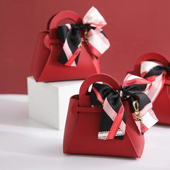 Leather Gift Bags Bow Ribbon Packaging Bag Wedding Favour Distributions Bags Eid Mubarak Candy Packaging Box Mini Handbag - SHOWLU FASHION STORE