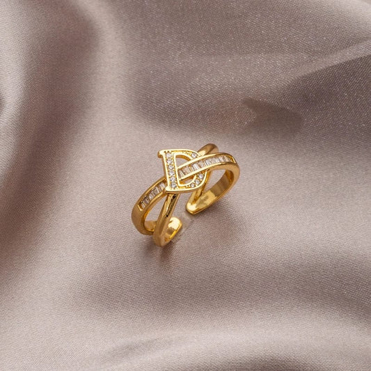 Letter Women's Cool Design Open Ring Zircon - SHOWLU FASHION STORE