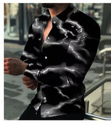 Lightning Hawaiian Shirts Floral 3d Printed Shirts Men Fashion Shirt Long Sleeve Casual Beach Blouse Lapel Blouse Men's Clothing - SHOWLU FASHION STORE