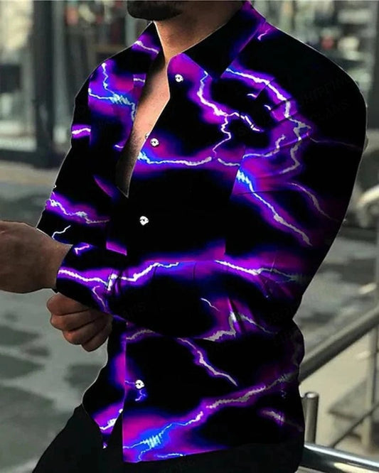 Lightning Hawaiian Shirts Floral 3d Printed Shirts Men Fashion Shirt Long Sleeve Casual Beach Blouse Lapel Blouse Men's Clothing - SHOWLU FASHION STORE