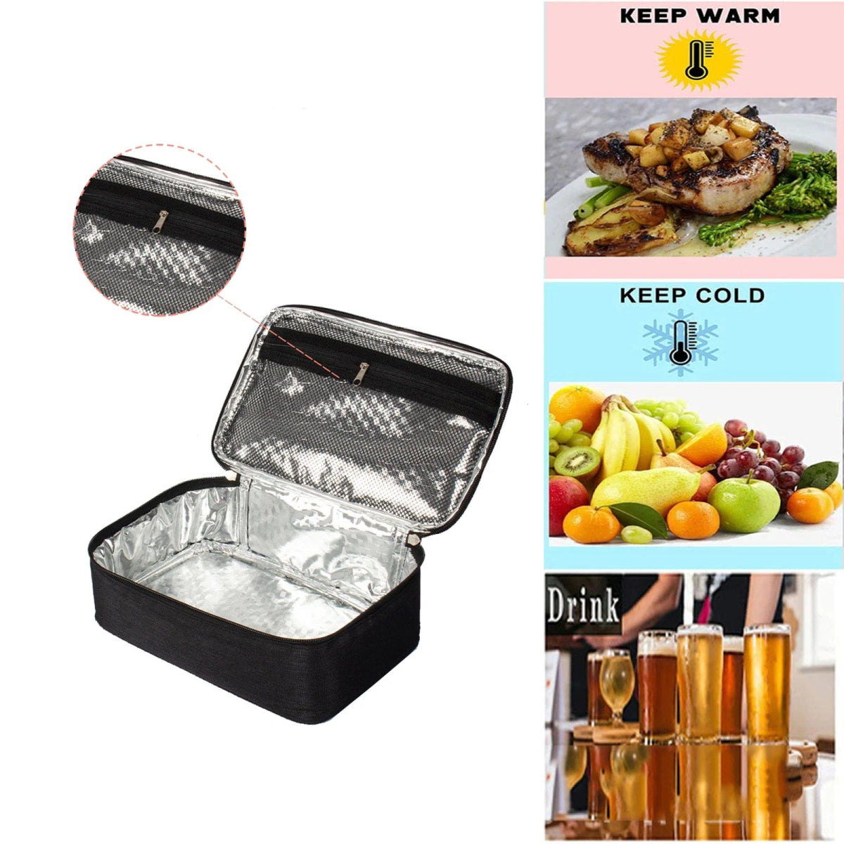 Lunch Bag for Women Men, Small Thermal Lunch Box, Insulated Lunch Bag, Portable Cooler Bag Snack Bag for Work Picnic BLAK - SHOWLU FASHION STORE