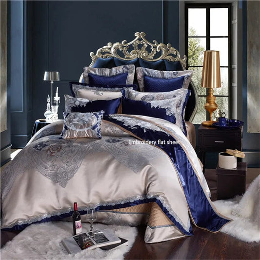 Luxury 4/6/10pcs Chic Satin Cotton Bedding set 104X90"US Queen King size Duvet cover set Bed sheet/spread set Pillowcases - SHOWLU FASHION STORE