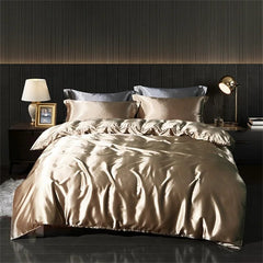 Luxury Blending Natural Mulberry Silk Bedding Set High End Satin Smooth Duvet Cover Set Double King Queen Size Bed Sheet Set - SHOWLU FASHION STORE