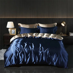 Luxury Blending Natural Mulberry Silk Bedding Set High End Satin Smooth Duvet Cover Set Double King Queen Size Bed Sheet Set - SHOWLU FASHION STORE