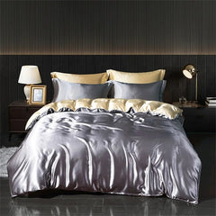 Luxury Blending Natural Mulberry Silk Bedding Set High End Satin Smooth Duvet Cover Set Double King Queen Size Bed Sheet Set - SHOWLU FASHION STORE