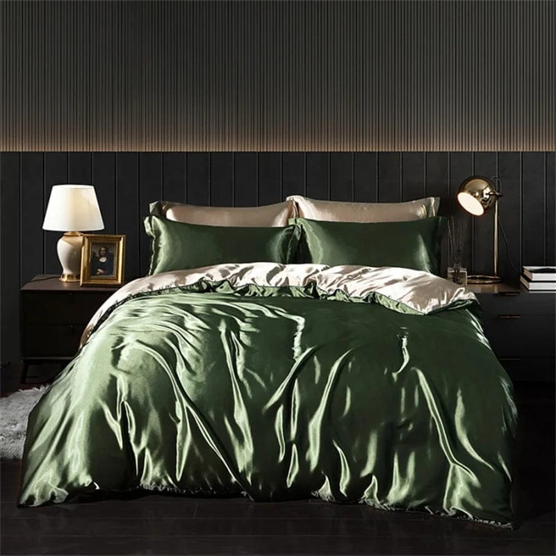 Luxury Blending Natural Mulberry Silk Bedding Set High End Satin Smooth Duvet Cover Set Double King Queen Size Bed Sheet Set - SHOWLU FASHION STORE