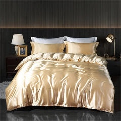 Luxury Blending Natural Mulberry Silk Bedding Set High End Satin Smooth Duvet Cover Set Double King Queen Size Bed Sheet Set - SHOWLU FASHION STORE