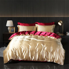 Luxury Blending Natural Mulberry Silk Bedding Set High End Satin Smooth Duvet Cover Set Double King Queen Size Bed Sheet Set - SHOWLU FASHION STORE