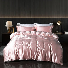 Luxury Blending Natural Mulberry Silk Bedding Set High End Satin Smooth Duvet Cover Set Double King Queen Size Bed Sheet Set - SHOWLU FASHION STORE