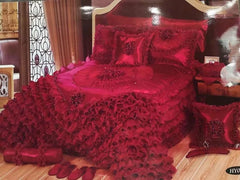 Luxury Champagne Wedding Style Jacquard Stereoscopic Lace Bedspread Bed skirt Bed Shett Coverlet Bed Cover Set Pillowcases - SHOWLU FASHION STORE