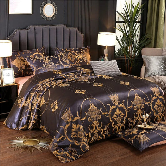 Luxury King Duvet Cover Set Black Gold Queen King Size European Style Bedding Set High Quality Pillowcase Comforter Sets - SHOWLU FASHION STORE