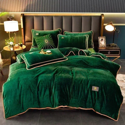 Luxury Milk Velvet Ultra - thick Warm Bedding Set for Winter Warmth Skin - friendly Duvet Cover Set King Antistatic Quilt Cover Sets - SHOWLU FASHION STORE