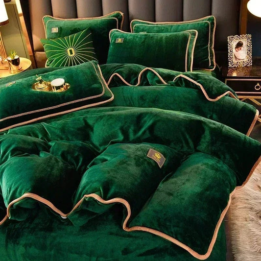 Luxury Milk Velvet Ultra - thick Warm Bedding Set for Winter Warmth Skin - friendly Duvet Cover Set King Antistatic Quilt Cover Sets - SHOWLU FASHION STORE