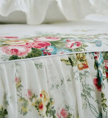Luxury Princess Lace Bedding Set Korean Style 100%Cotton White Flowers Print Ruffles Duvet Cover Bedspread Bed Skirt Pillowcases - SHOWLU FASHION STORE