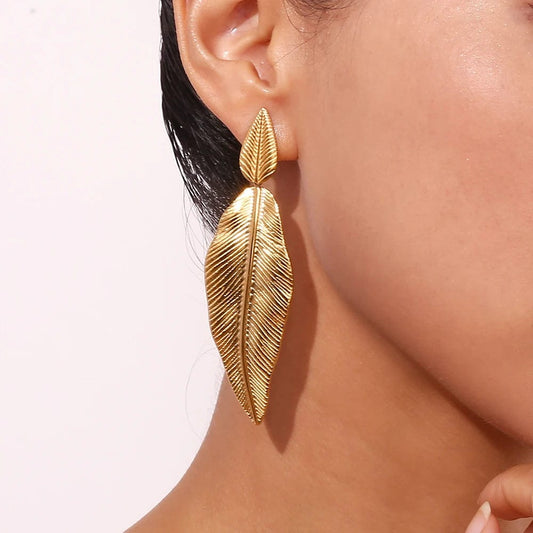 MamacitaSlay Elegant Beach Leaves Drop 316L Stainless Steel Earrings For Women 2024 Trending Luxury Quality Jewelry Wholesale - SHOWLU FASHION STORE