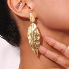 MamacitaSlay Elegant Beach Leaves Drop 316L Stainless Steel Earrings For Women 2024 Trending Luxury Quality Jewelry Wholesale - SHOWLU FASHION STORE